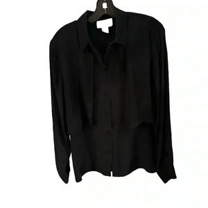 Vintage Silk Studio by Claude Bennett black long sleeve button up blouse size 10